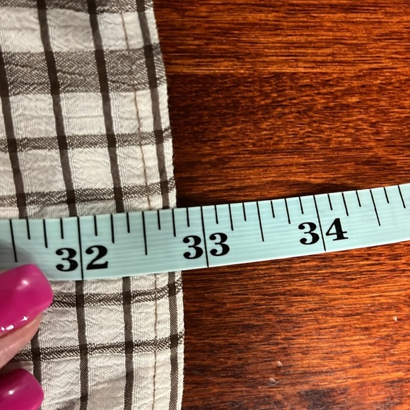 Womens Brown & White Plaid Dress Pullover Smocking Lined Tier Ruffles No Tags - Picture 13 of 14